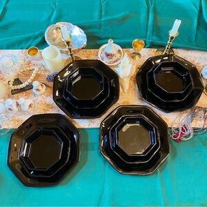 Glass Octagon 4 dinner Plates, 4 salads plates, 4 blows set 1980s ArcorocFrance